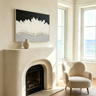 Framed Abstract Wall Art & Thick Textured Canvas Painting With & Accents, Decor For Living Room - Black White