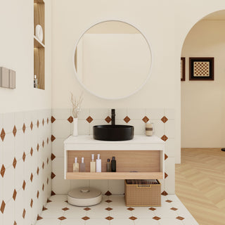 Floating Bathroom Vanity With Glossy Round Vessel Sink