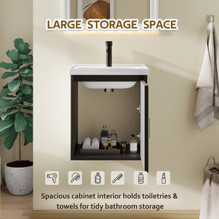 Floating Bathroom Vanity Combo, Wall Mounted Cabinet With Sink & Soft Close Doors For Small Bathrooms