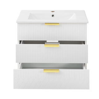 Wall Mounted Floating Cabinet With Side Cabinet Combo, Rectangular Ceramic Sink Vanity