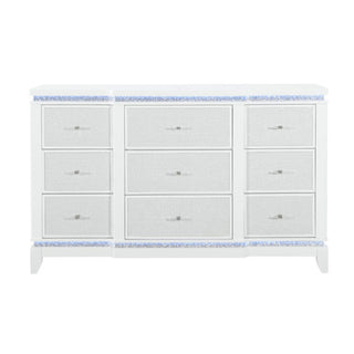 Adalid - Dresser With LED Light And Glittered Drawer Fronts - White