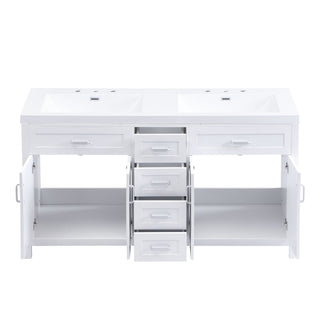 59.1" Minimalist Double Sink Bathroom Vanity With Top, Soft Close Doors & Drawers - White