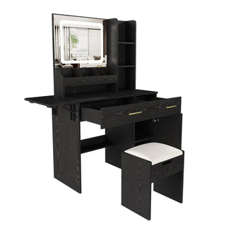 Vanity Desk With LED Mirror Lights And Charging Outlet
