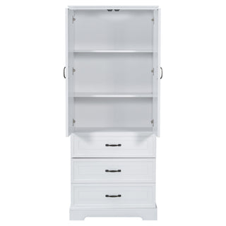 Tall Bathroom Storage Cabinet With 2 Doors And Drawers, Adjustable Shelf - White