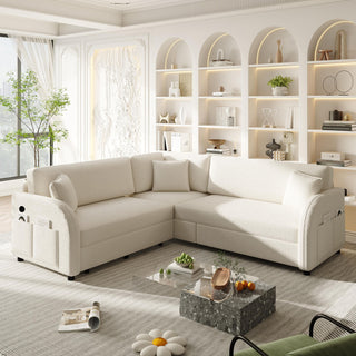 L-Shaped Couch With Pull-Out Bed, Oversize Convertible Sleeper Sofa With Side Pocket & USB Port