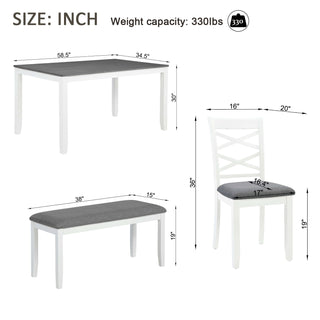 Elegant 6 Piece Dining Table Set With 4 Chairs And Bench