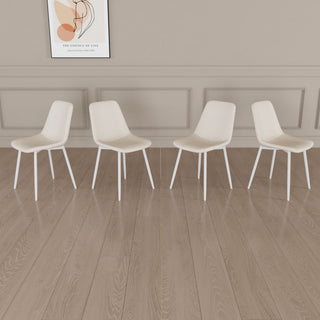 Modern Kitchen Dining Chairs (Set of 4) With Linen Padding And Sturdy Metal Legs - Beige