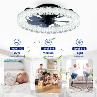 LED Light Source And Remote Control, 3000 - 6500K Dimmable Flush Mount LED Fan Light, 6 Speeds, Quiet DC Motor - Matte Black