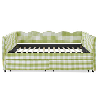Gingham Daybed With USB Charging Port, Wave-Shaped Design