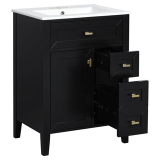 Bathroom Vanity With Sink, 3 Drawers & Cabinet With 2 Tier Door Storage Rack, Soft Close Doors & Drawers