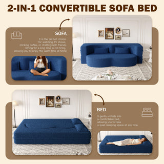 Modern Floor Sleeper Sofa Bed With 2 Pillows, Convertible Twin Size Folding Mattress For Living Room