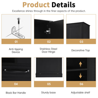 Modern Tall Storage Cabinet With Adjustable Shelves, Flip-Out Basket & Enclosed Doors