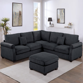 Modern Sectional Set With Corner Wedge, Loveseat, Ottoman & 2 Pillows