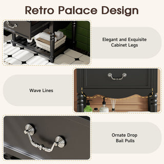 Wave Design Bathroom Vanity With Sink, 2 Drawers And Open Shelf