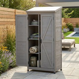 Outdoor Storage Shed With Vertical Tool Cabinet For Backyard