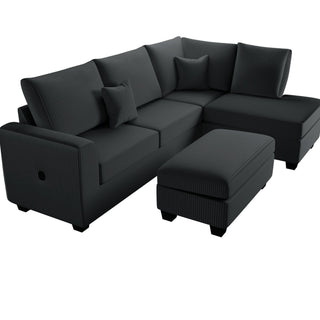 Modern Style Sectional Set With USB Port, Storage Ottoman