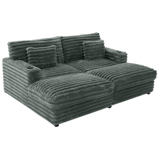 Oversized Double Chaise Lounge Sofa Bed With USB Ports And Cup Holders