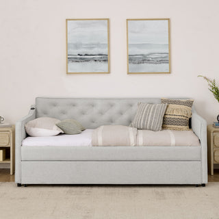 Daybed With Pop Up Trundle And USB Charging Armrest
