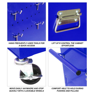 6 Drawer Lockable Tool Cabinet On Wheels, Steel Rolling Tool Chest With Detachable Toolbox