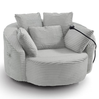 Swivel Accent Barrel Chair With Adjustable Phone Holder, 5 Pillows For Living Room