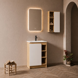 24" Bathroom Vanity With Sink & Wall Mounted Side Cabinet, Vanity Set With Thin Edge Sink, Interchangeable & Door Panels, Open & Hidden Storage - Black / Light Oak / White