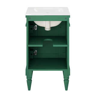 Bathroom Vanity With Sink, Compact Storage Cabinet With Door, Adjustable Shelf, Rectangular Style - Green