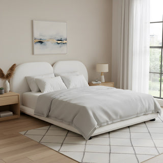 King Size Upholstered Platform Bed With Split Headboard - White