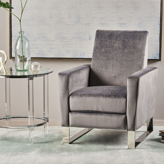 Bolt - Upholstered Recliner Chair With Stainless Steel Base - Gray / Chrome