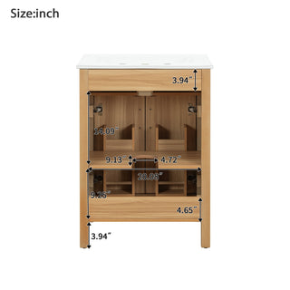 Bathroom Vanity With Flip Drawer, 2 Soft Close Doors, Adjustable Shelf And Ceramic Sink