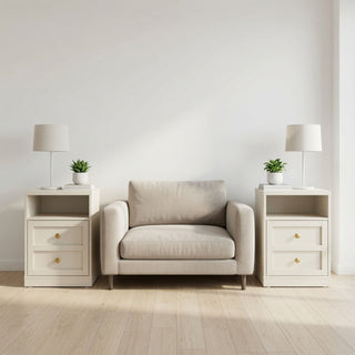 Nightstand With Door & Shelf, 2 Drawer Side Table