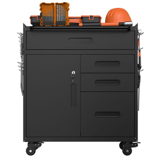Rolling Tool Cabinet Heavy Duty Garage Storage With Lockable Doors & Drawers
