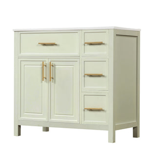 36" Bathroom Vanity With Sink, 2 Doors, 3 Drawers, Rectangular - White