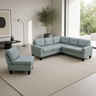 Modular L - Shaped Sectional Sofa 6 Seater 4 Piece, Couch With Chaise - Green