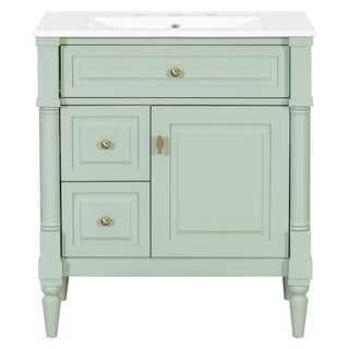 Modern Bathroom Vanity With Sink, Freestanding Cabinet With Flip Drawer & Adjustable Shelf