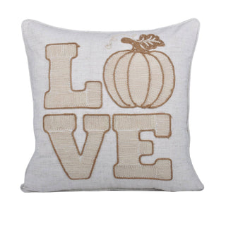 Love Pumpkin Embroidered Throw Pillow - Natural