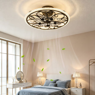 Flower Caged Ceiling Fan With LED Light And Remote Control - Matte Black
