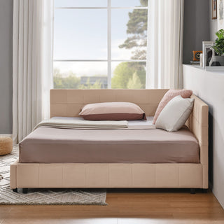 Mid-Century Storage Upholstered Tufted Bed Frame With Backrest And Armrests