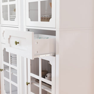 Storage Cabinet, Freestanding Curio Cabinet With Grid Doors & Drawer, Pantry Display Cabinet For Kitchen