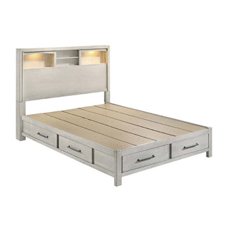 Bed Set With Storage Drawers, Open Shelves, And Built In LED Lighting