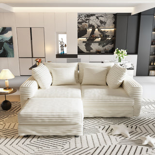 4 Seat Sofa With Soft Pillows And Movable Ottoman