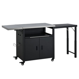 Foldable Outdoor Prep Station BBQ Cart With Trash Rack