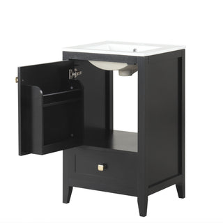 20" Bathroom Vanity With Sink Cabinet With Soft Closing Door, Drawer & Storage Rack - Black