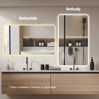 Wall Mounted LED Lighting Mirror With 3 Color Lighting, Dimming, Waterproof, Anti Fog, Touch Switch - Silver