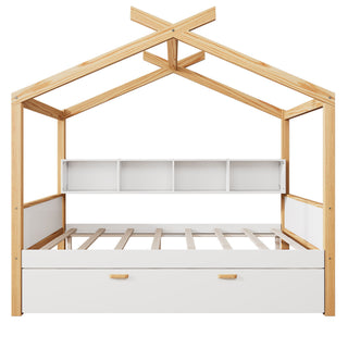 House Bed With Bookshelf Storage
