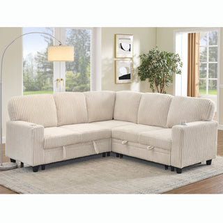 L-Shaped Sofa With Pull Out Sofa Bed With USB