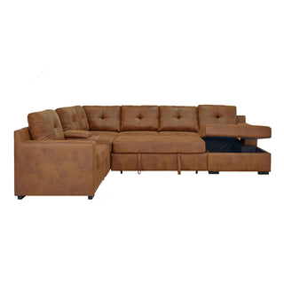 U - Shape Sectional Pull Out Bed With Console, Storage, And USB Charging