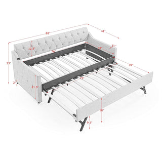 Size Upholstered Daybed With Trundle And USB Charging Armrest
