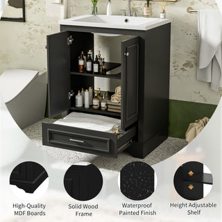 Bathroom Vanity With Ceramic Sink Combo, Modern Freestanding Storage Cabinet With Silver Handles