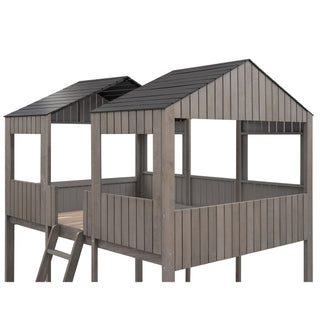 Bunk Bed With Roof, Window, Guardrail, Ladder