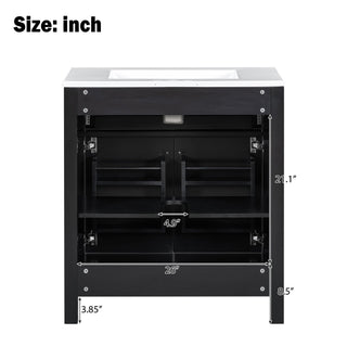 Bathroom Vanity With Ceramic Sink, Modern Single Bathroom Cabinet With 2 Doors And A Shelf, Soft Close Doors